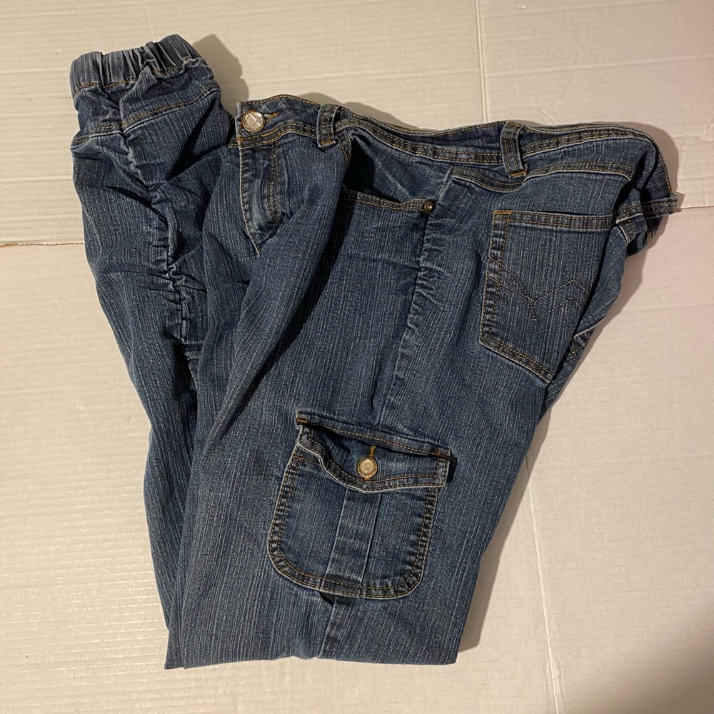 13/14 stretch denim cargo distressed jogger jeans